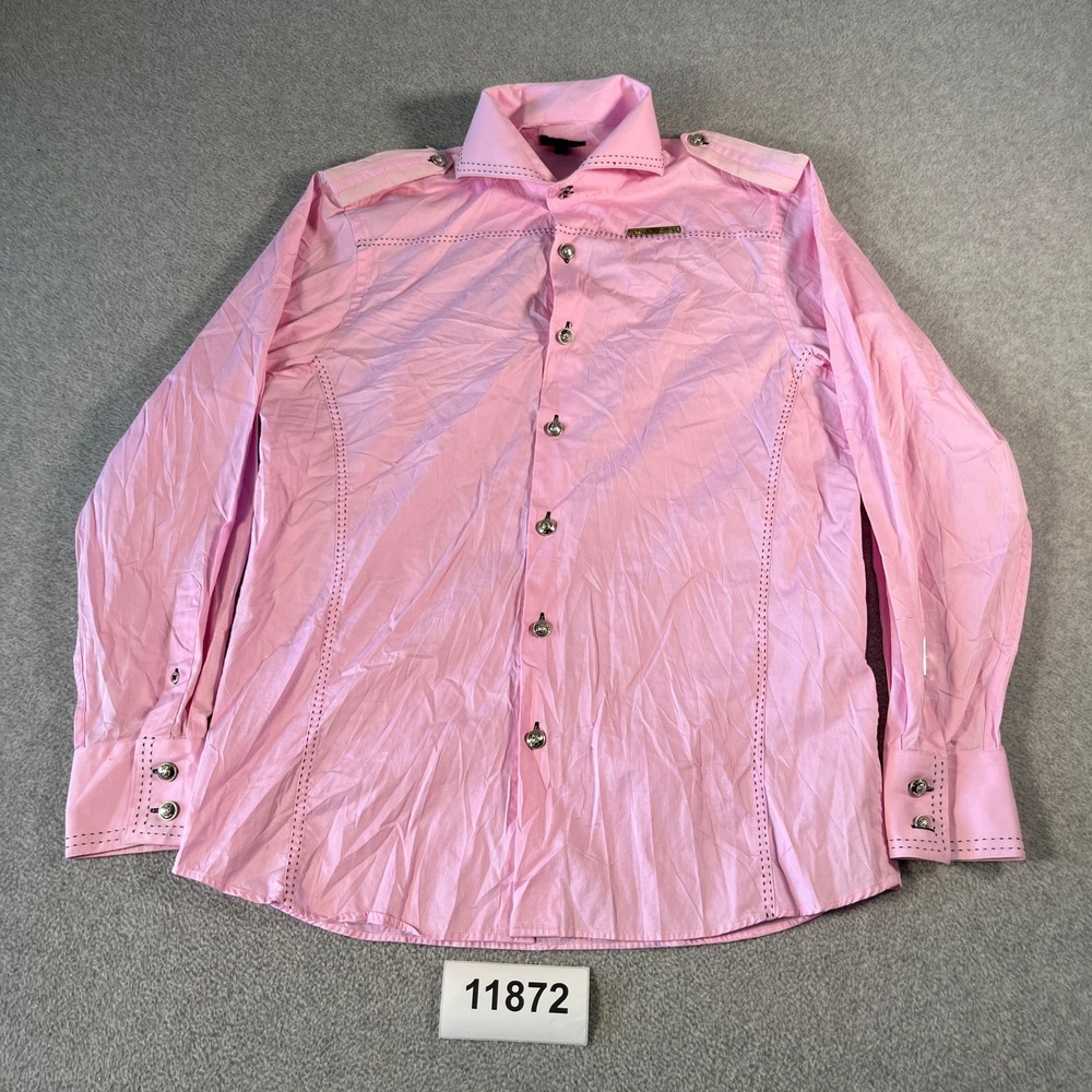 Crown Holder Mens Pink Long Sleeve Button Down Shirt Epaulettes Pick Stitch L